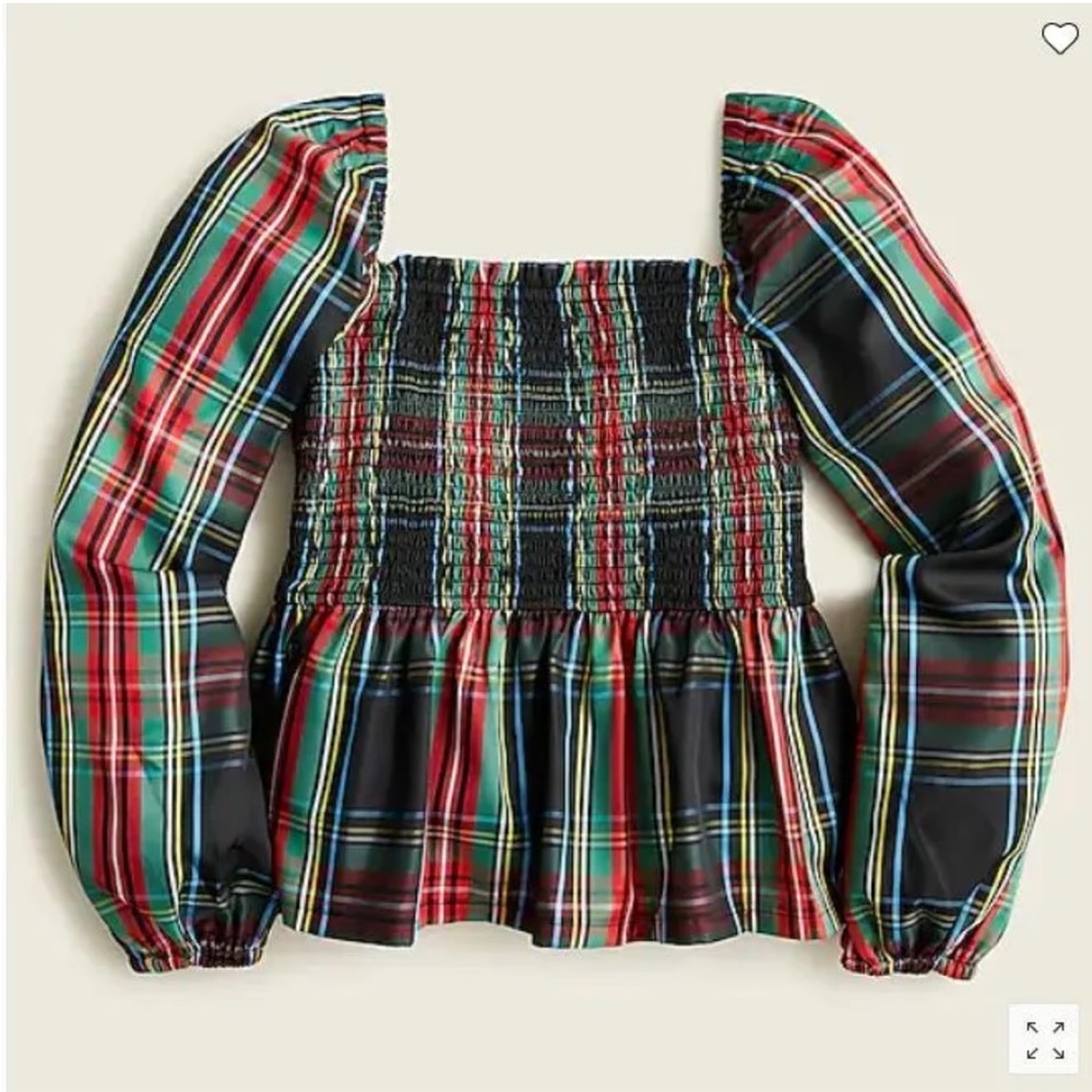 J. Crew Puff Sleeve Smocked Top in Stewart Tartan Size Medium NWoT